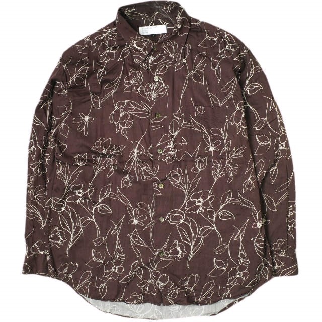 International Gallery BEAMS インターナショナルギャラリービームス 22SS 日本製 レーヨンサテン レギュラーカラーシャツ 23-11-2127-262 S ブラウン 長袖 フラワープリント トップス g15851