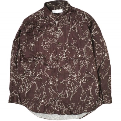 International Gallery BEAMS インターナショナルギャラリービームス 22SS 日本製 レーヨンサテン レギュラーカラーシャツ 23-11-2127-262 S ブラウン 長袖 フラワープリント トップス g15851
