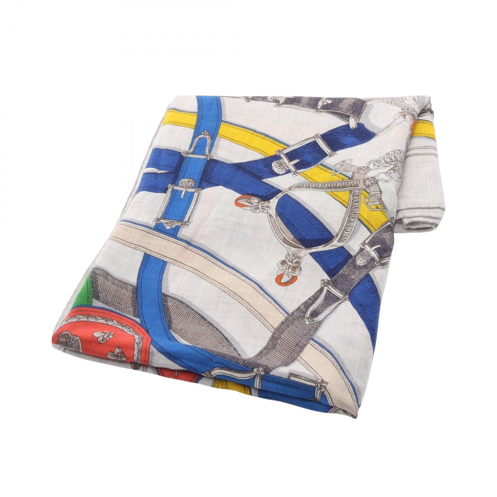 エルメス HERMES カレジェアン カレ140 CAVALCADOUR スカーフ 衣料品 シルク カシミヤ シルク レディース グレー系 / マルチカラー 【中古】