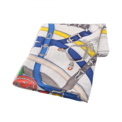 エルメス HERMES カレジェアン カレ140 CAVALCADOUR スカーフ 衣料品 シルク カシミヤ シルク レディース グレー系 / マルチカラー 【中古】