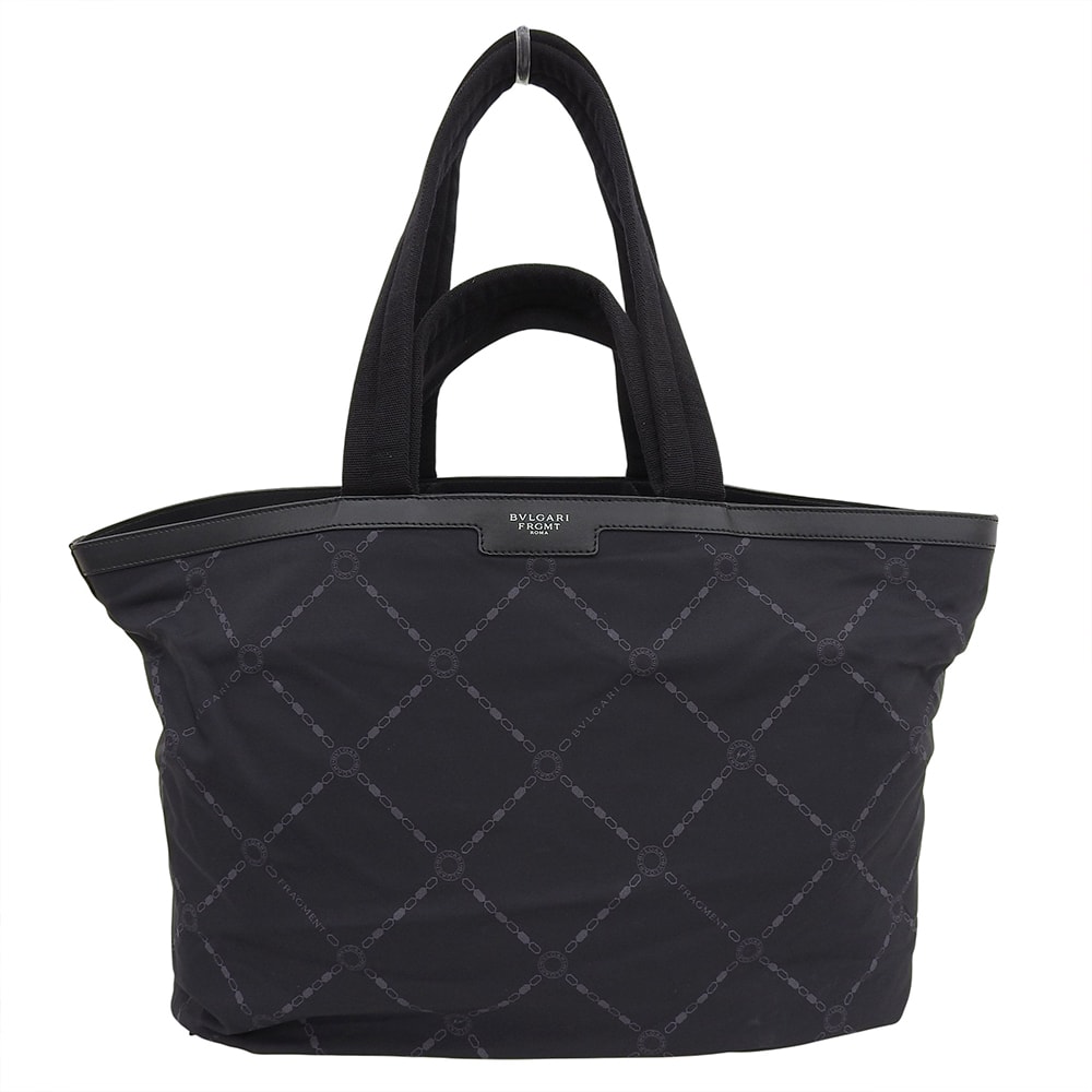 ブルガリ ×フラグメント　ナイロン×レザー 総柄 2way トートバッグ レディース ブラック