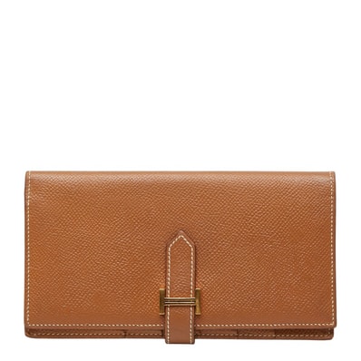 エルメス ベアンスフレ 折り畳み 長財布 ブラウン系 ゴールド金具 ヴォーエプソン レディース HERMES 【中古】