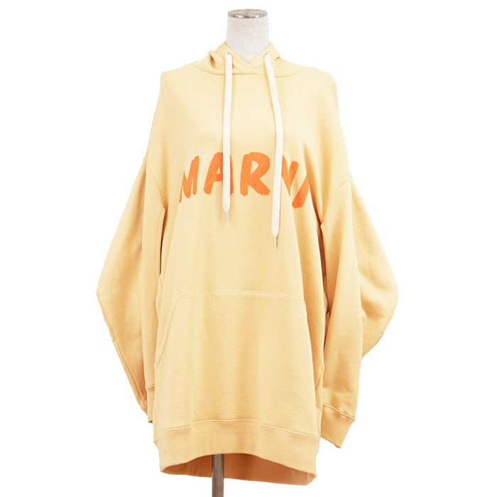 SALE【極美品】MARNI マルニ スウェット パーカー サイズ 38 レディース ロゴ プリント コットン100% フーディ プルオーバー トップス イエロー 黄 ポルトガル製