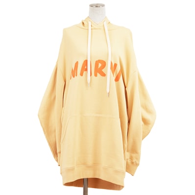 SALE【極美品】MARNI マルニ スウェット パーカー サイズ 38 レディース ロゴ プリント コットン100% フーディ プルオーバー トップス イエロー 黄 ポルトガル製
