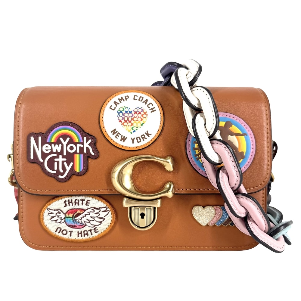 COACH コーチ ハンドバッグ ストゥディオ ショルダーバッグ 19 ウィズパッチ 肩掛け 斜め掛け CA136 レザー ブラウン 茶 マルチカラー ゴールド金具 レディース【中古品】