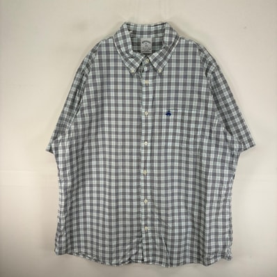 古着 ブルックスブラザーズ Brooks Brothers 半袖シャツ ボタンダウン 胸ポケット 刺繍ロゴ XL ブルー系 チェック メンズ