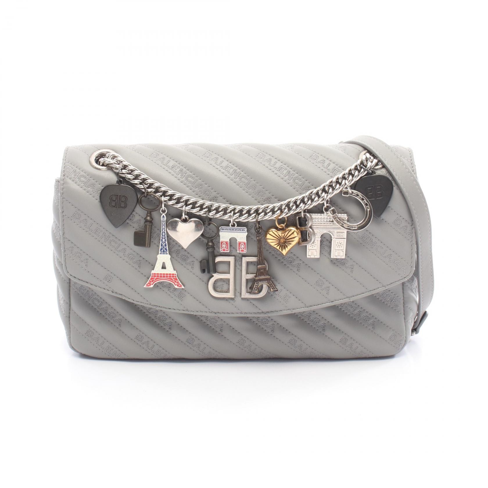 バレンシアガ BALENCIAGA BBラウンド ショルダーバッグ バッグ レザー レディース グレー系 516921 【中古】