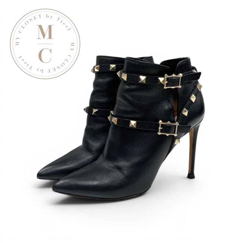 ヴァレンティノ VALENTINO ブーツ ショートブーツ 靴 シューズ ロックスタッズ ベルト レザー ブラック 黒 ゴールド