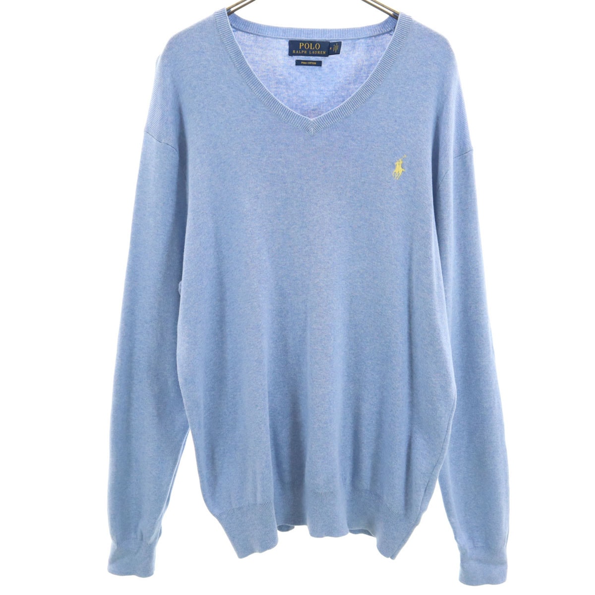 POLO RALPH LAUREN ポロラルフローレン 長袖 Vネック ニット M ブルー系 ピマコットン