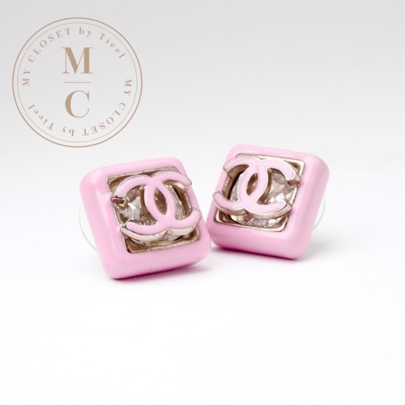 シャネル CHANEL ピアス イヤリング シルバー ピンク ココマーク スクエア