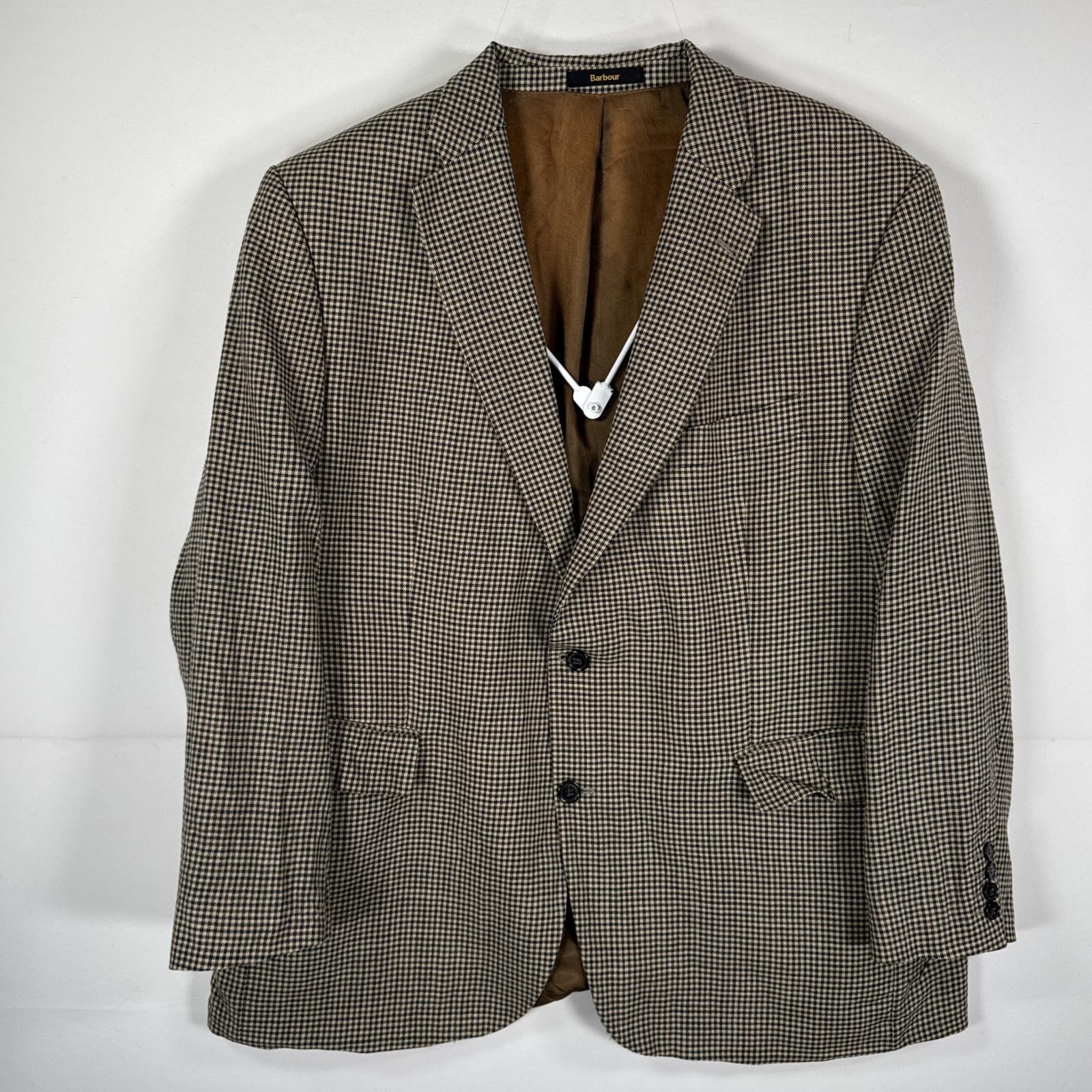 古着 バブアー Barbour テーラードジャケット ブレザー 大きいサイズ スーツ 千鳥格子柄  ブラウン系 チェック メンズ
