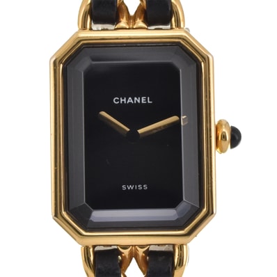 値下 シャネル CHANEL H0001 プルミエール GP/レザー クォーツ レディース 良品 M#145533