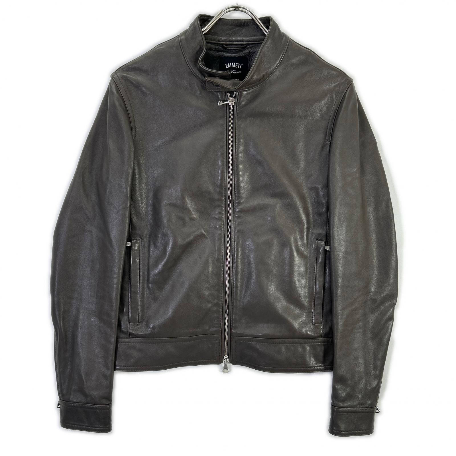 エンメティー グレージュ ラムナッパレザー ANDREA 中綿 シングルライダースジャケット 44