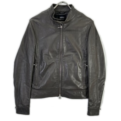エンメティー グレージュ ラムナッパレザー ANDREA 中綿 シングルライダースジャケット 44