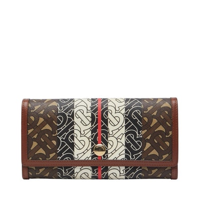 バーバリー TBモノグラム 長財布 ブラウン ブラック PVC レザー レディース BURBERRY 【中古】