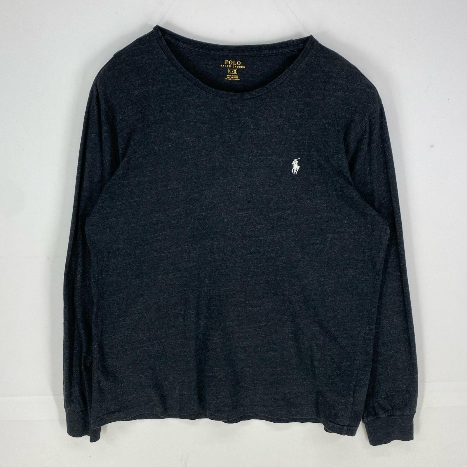 古着 ポロ・ラルフローレン POLO RALPH LAUREN 長袖Tシャツ ワンポイント刺繍 クルーネック ロンT L  ブラック系 メンズ