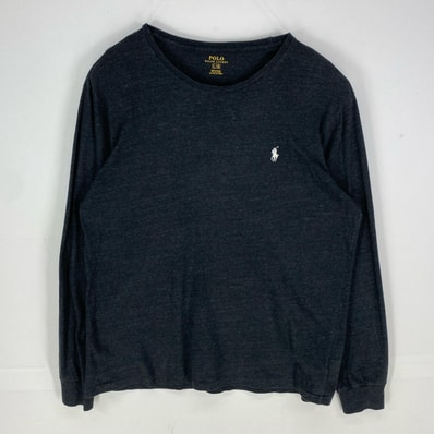 古着 ポロ・ラルフローレン POLO RALPH LAUREN 長袖Tシャツ ワンポイント刺繍 クルーネック ロンT L ブラック系 メンズ