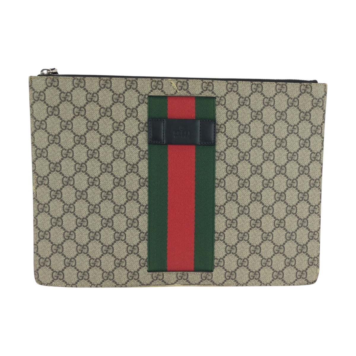 美品 GUCCI グッチ シェリーライン ベージュ ブラック シルバー金具 GGスプリームキャンバス レザー/ クラッチバッグ セカンドバッグ 601242 【中古】