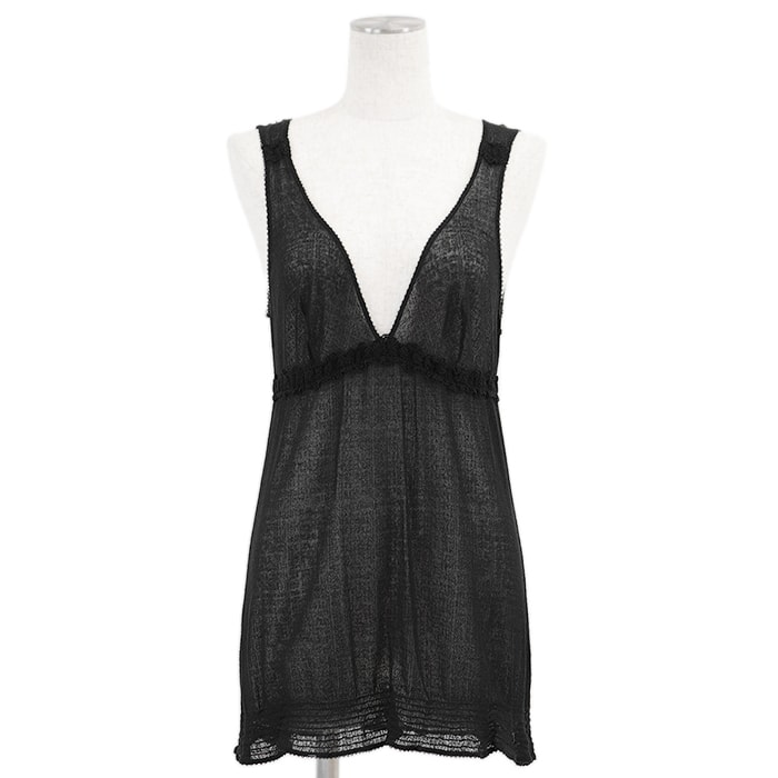 美品 シャネル 05C P25031 フリル COCOマークエンブロイダリー キャミソール レディース ブラック 42 CHANEL