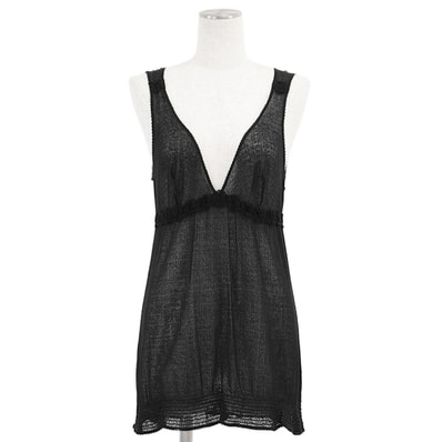 美品 シャネル 05C P25031 フリル COCOマークエンブロイダリー キャミソール レディース ブラック 42 CHANEL