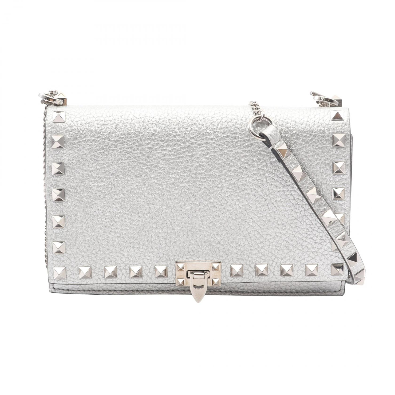 ヴァレンティノ・ガラヴァーニ Valentino Garavani ロックスタッズ ショルダーバッグ バッグ レザー レディース シルバー系 【中古】
