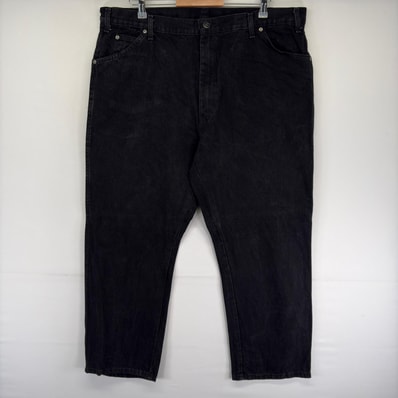 古着 ディッキーズ Dickies デニム パンツ ブラックデニム ワンポイントロゴ ジッパーフライ 5ポケット w42 L30 ブラック系 メンズ