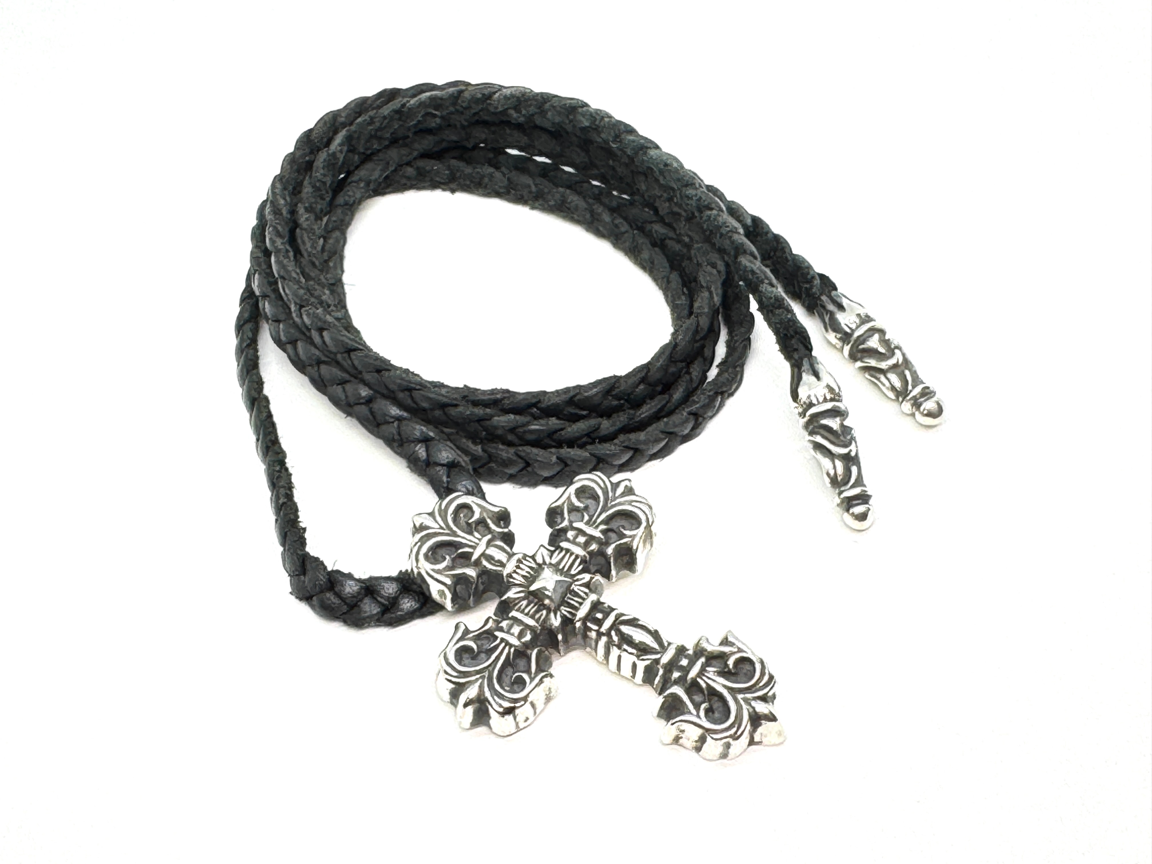 Chrome Hearts Philigrey Cross XS Leather Blade Necklace "Silver/Black"