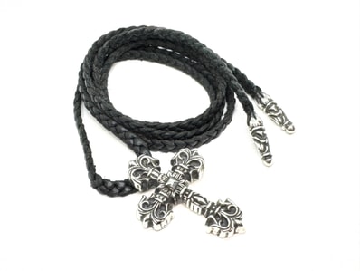 Chrome Hearts Philigrey Cross XS Leather Blade Necklace "Silver/Black"