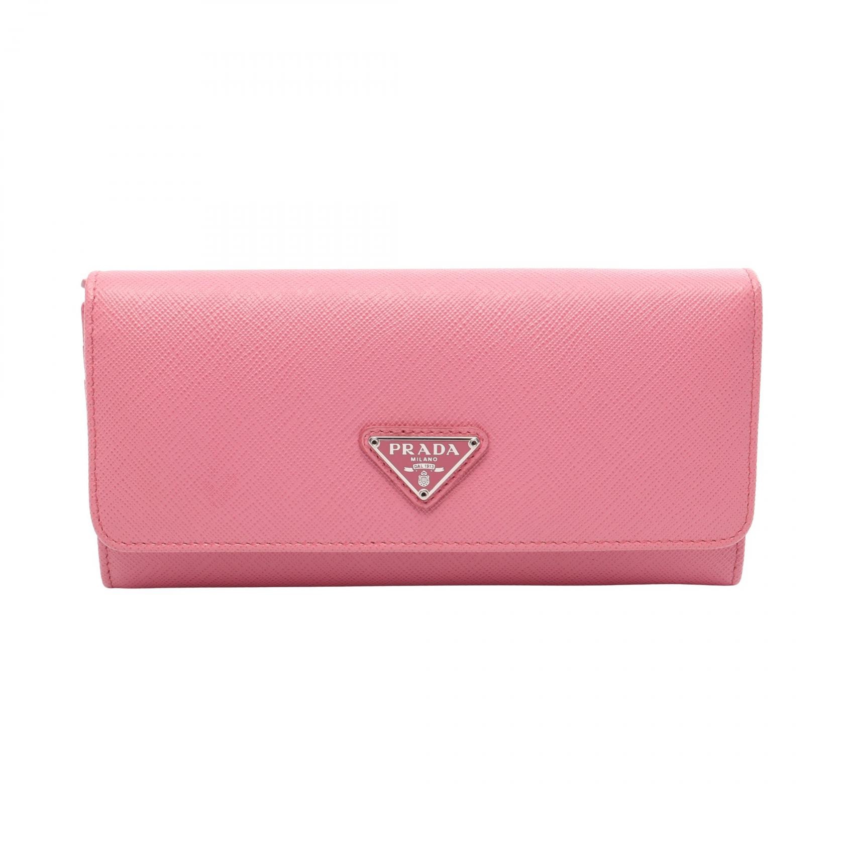 プラダ PRADA 二つ折り長財布 財布 サフィアーノレザー レディース ピンク系 【中古】