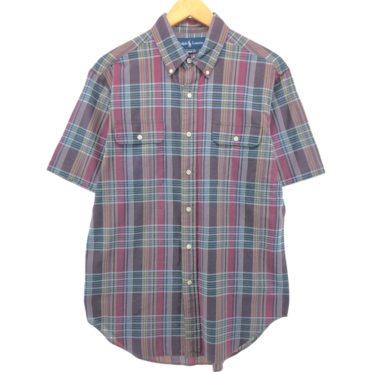 古着 ラルフローレン Ralph Lauren CLASSIC FIT 半袖 ボタンダウン チェックシャツ メンズM相当/eaa539440