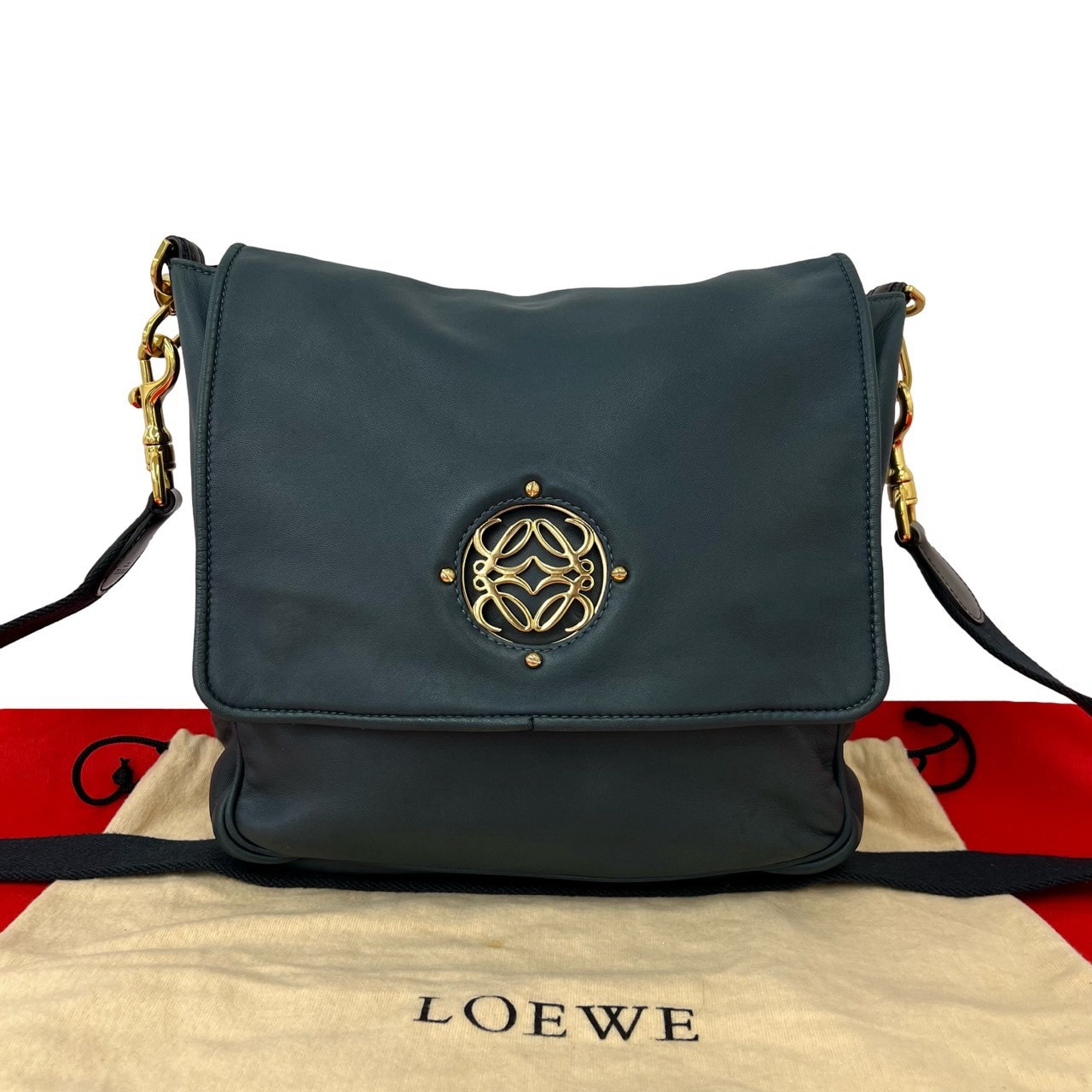 LOEWE ロエベ マイア アナグラム ロゴ 金具 レザー ショルダーバッグ ブルー
31319