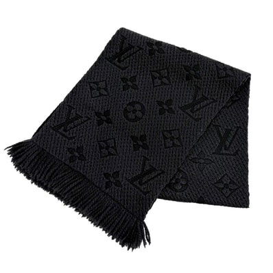 美品 ルイヴィトン マフラー エシャルプロゴマニア ブラック 413287