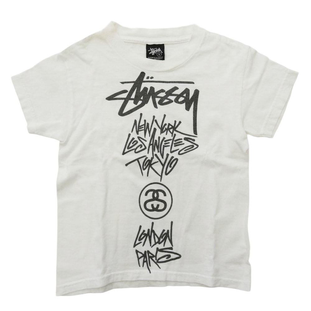 STUSSY ステューシー Tシャツ World Tour Tee ワールドツアー キッズ 半袖 Tシャツ カットソー ホワイト系 S【中古】