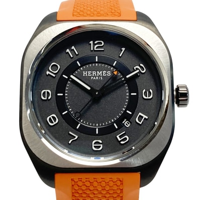 ☆☆HERMES エルメス H08 デイト SP1.741 グレー チタン 自動巻き メンズ 腕時計 箱有
