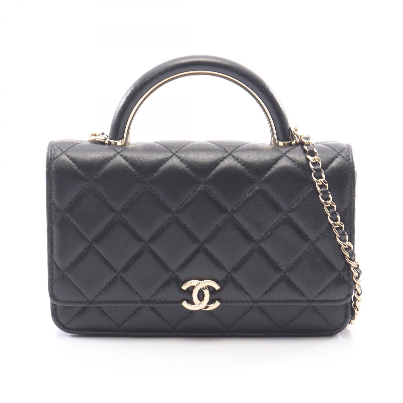 シャネル CHANEL マトラッセ トップハンドル 2WAY ショルダーバッグ バッグ ラムスキン(羊革) レディース ブラック系 【中古】