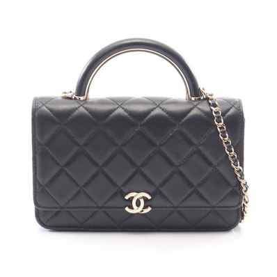 シャネル CHANEL マトラッセ トップハンドル 2WAY ショルダーバッグ バッグ ラムスキン(羊革) レディース ブラック系 【中古】