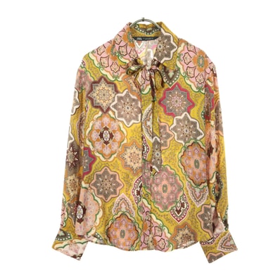 美品 ZARA ザラ 総柄 長袖 ブラウス S オレンジ