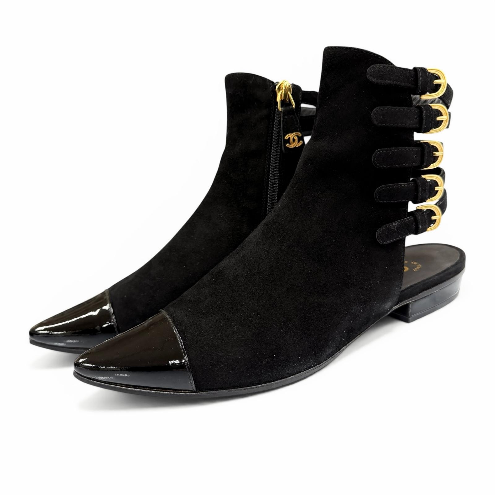 極美品 シャネル アンクルブーツ ブラック レディース 36.5 G30600