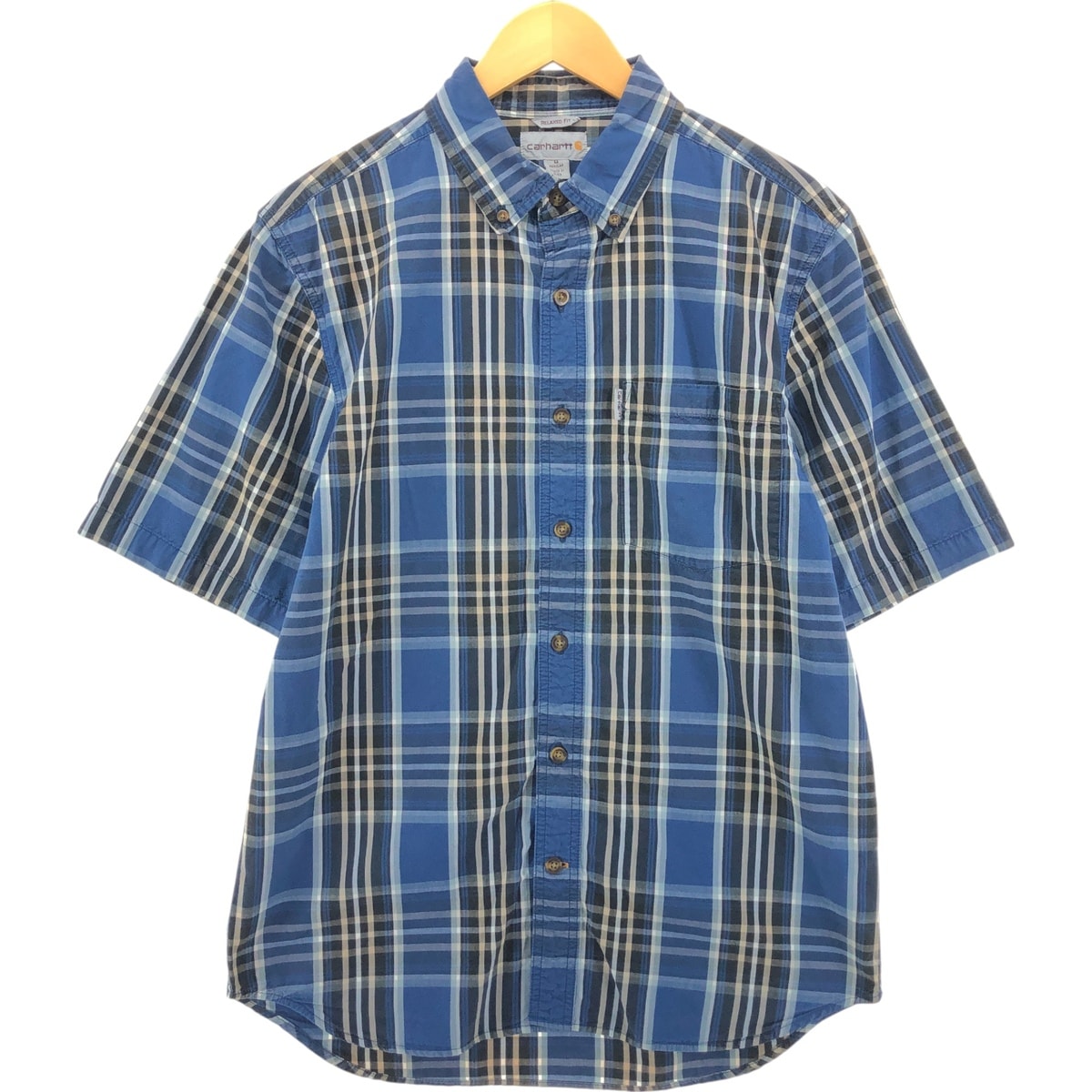 古着 カーハート Carhartt RELAXED FIT チェック柄 ボタンダウン 半袖 ワークシャツ メンズM相当/eaa542680
