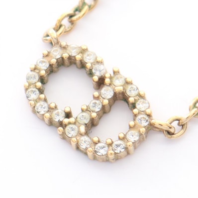 ディオール Dior CDロゴ ネックレス ジュエリー GP(ゴールドメッキ) ラインストーン レディース ゴールド系 / クリア系 【中古】