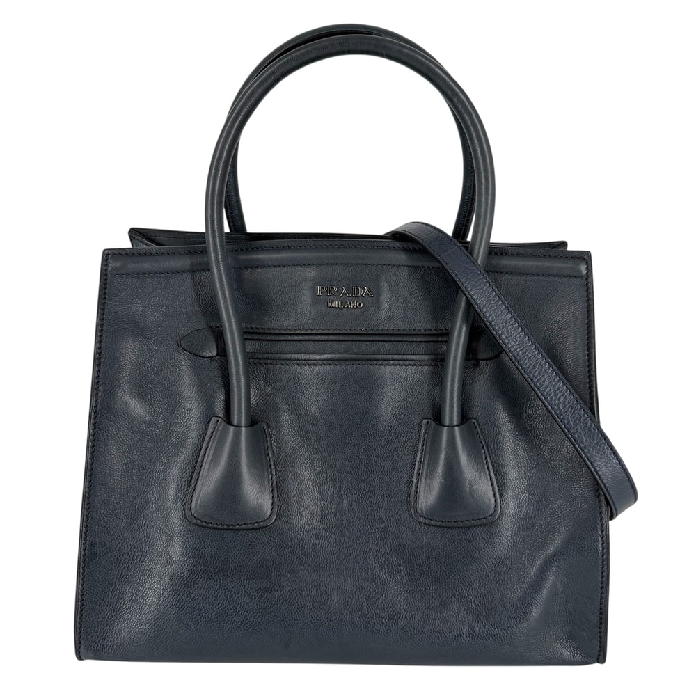 PRADA プラダ 2WAY トートバッグ ショルダーバッグ 肩掛け 斜め掛け カーフ    ブルーグレー シルバー金具 レディース【中古品】