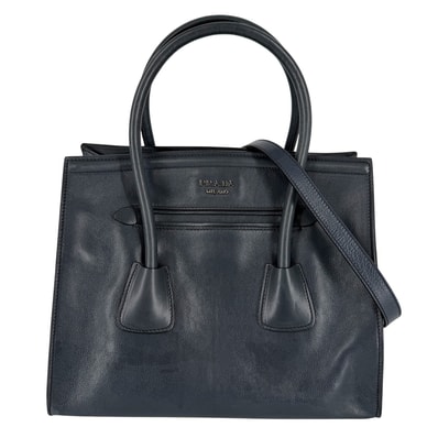 PRADA プラダ 2WAY トートバッグ ショルダーバッグ 肩掛け 斜め掛け カーフ ブルーグレー シルバー金具 レディース【中古品】