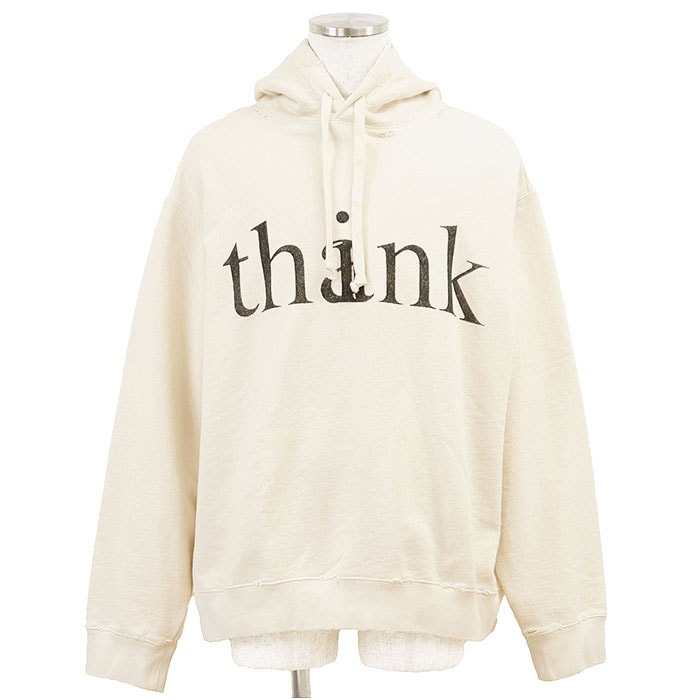 【新品同様】GUCCI グッチ パーカー スウェット 2020AW thank/think PSYCHOPTS ロゴ プリント ダメージ加工 フレンチテリー リラックスフィット プルオーバー フーディー トップス メンズ サイズ XXL アイボリー イタリア製