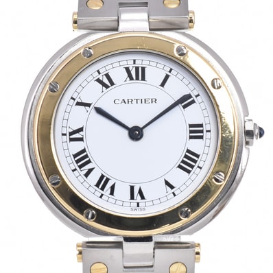 カルティエ CARTIER サントスラウンド LM ホワイト SS/K18YG クォーツ メンズ 良品 腕時計 C#149185