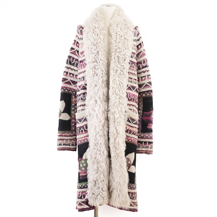 美品 シャネル 09A P36274 ムートン ロング カーディガン カシミヤブレンド ネイティブ柄 ニット レディース マルチカラー 36 CHANEL