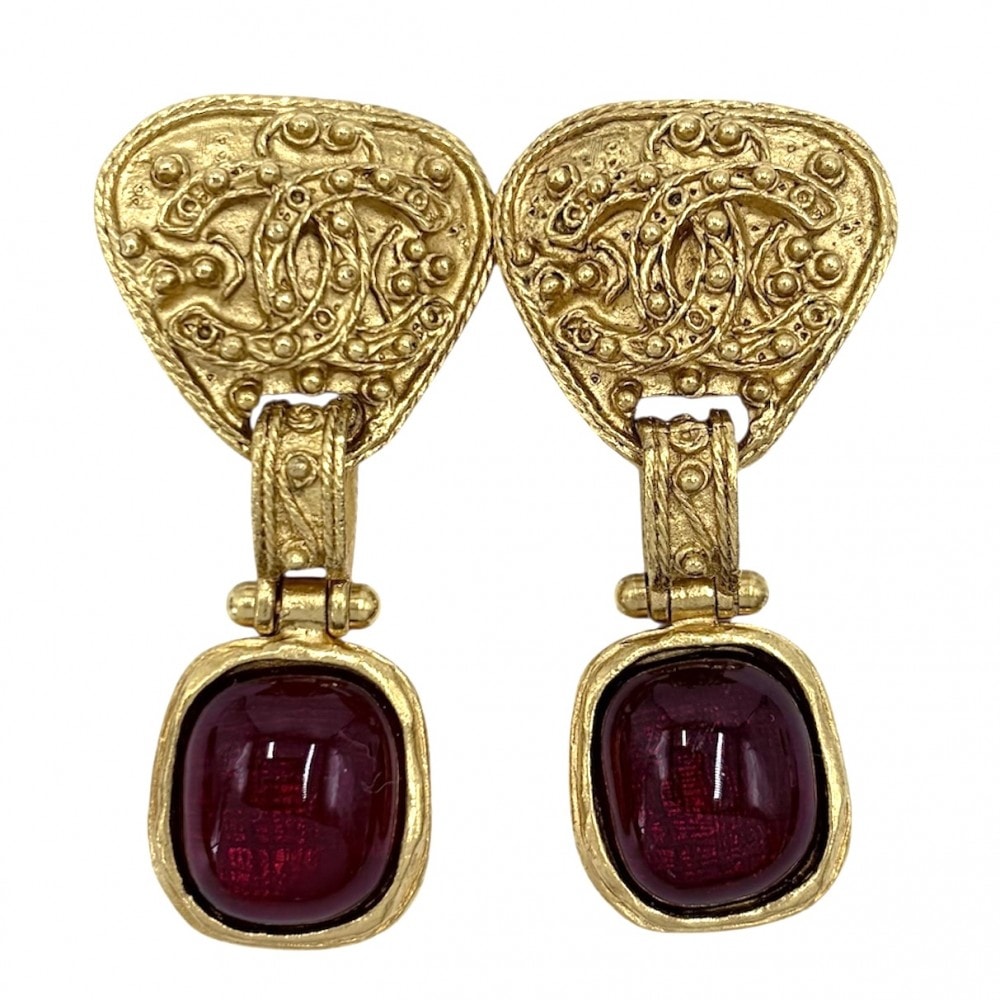 CHANEL シャネル イヤリング ココマーク グリポア ヴィンテージ ココ ヴィンテージ アクセサリー GP  カラーストーン   94A ゴールド レッド 赤 レディース 約31.7g 1994年【中古品】