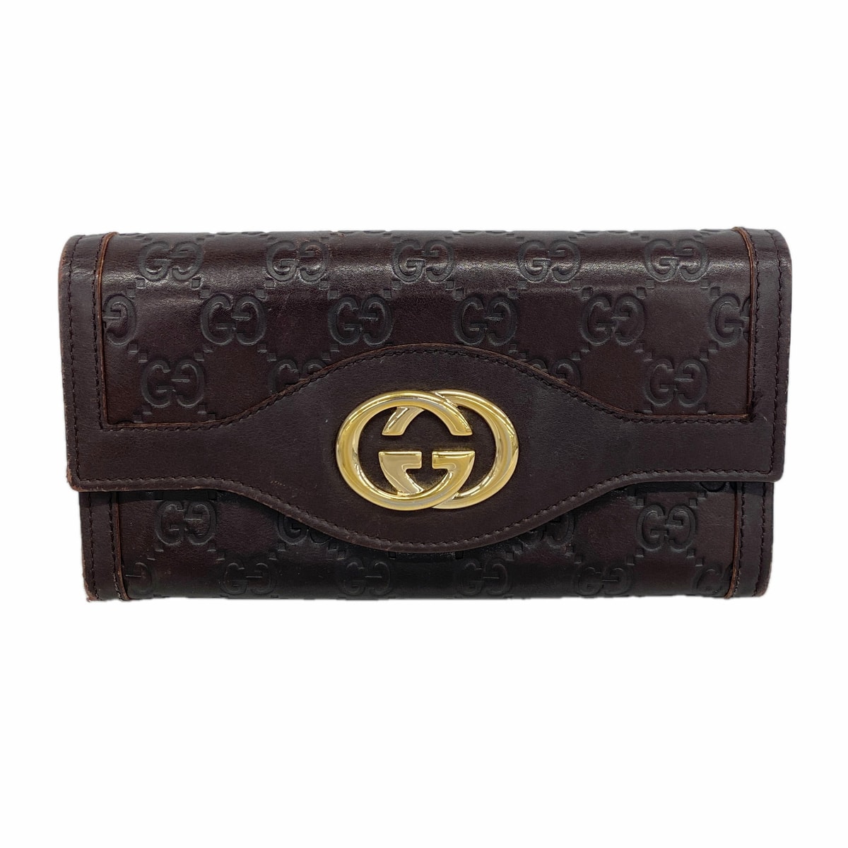 【6ic3398】グッチ 長財布 グッチシマ 282434 レザー ダークブラウン ゴールド金具【中古】レディース