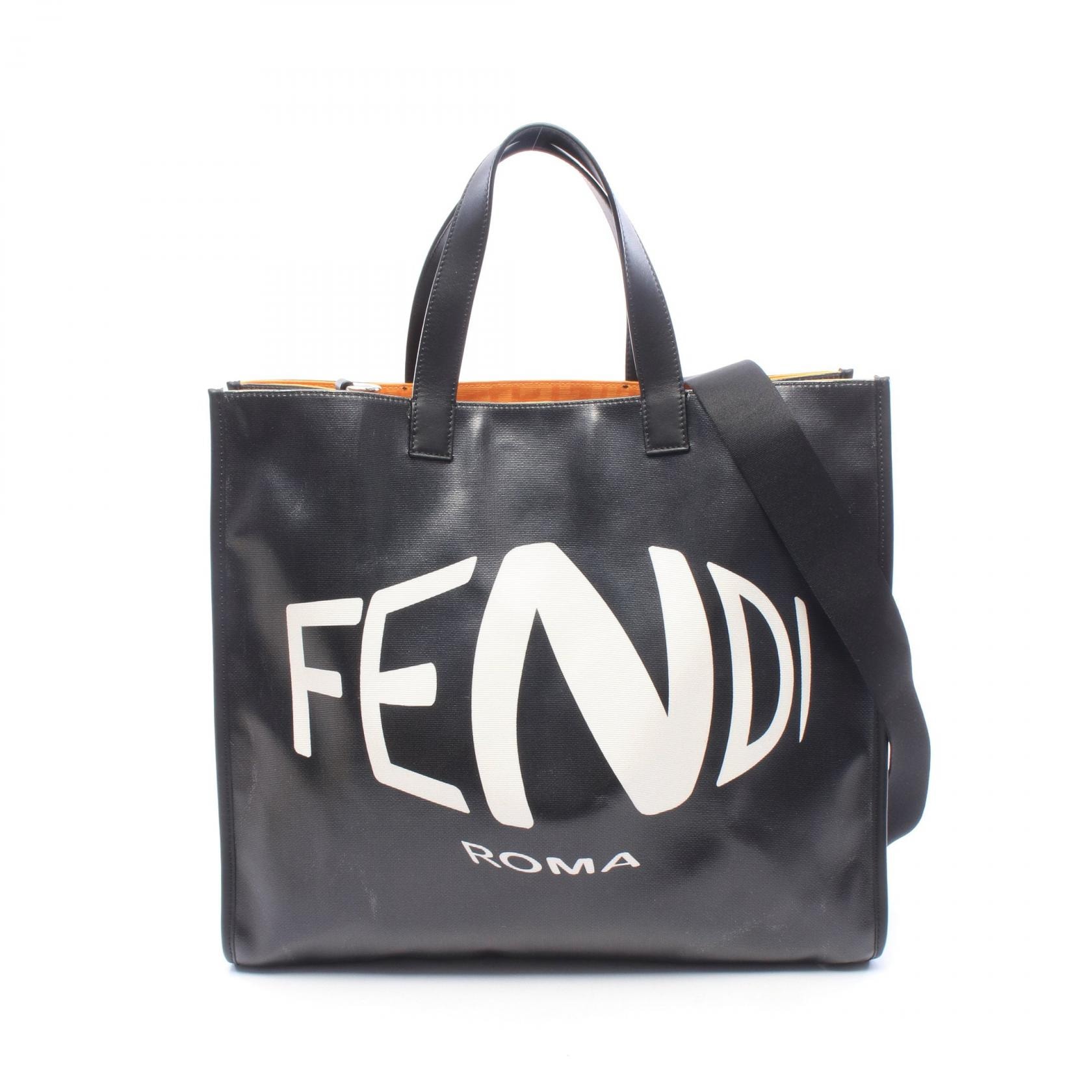 フェンディ FENDI 2WAY トートバッグ バッグ PVCコーティングキャンバス レザー レディース ブラック系 / ホワイト系 7VA390 【中古】