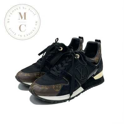 ルイヴィトン LOUIS VUITTON ランアウェイライン モノグラム スニーカー 靴 シューズ レザー ファブリック スエード ブラック ブラウン LVロゴ インヒール