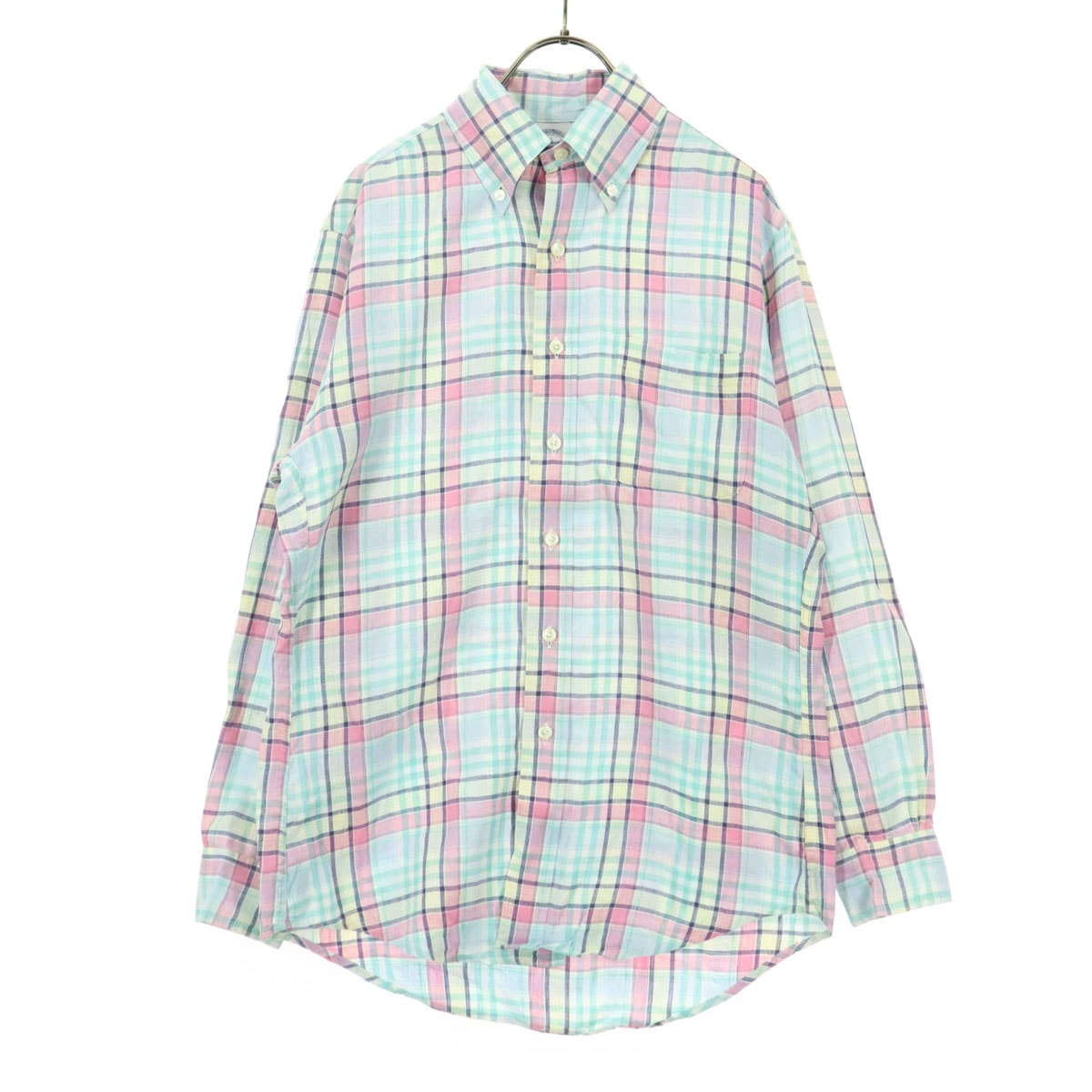 Brooks Brothers ブルックスブラザーズ リネン チェック柄 マルチカラー 長袖 ボタンダウンシャツ S グリーン系